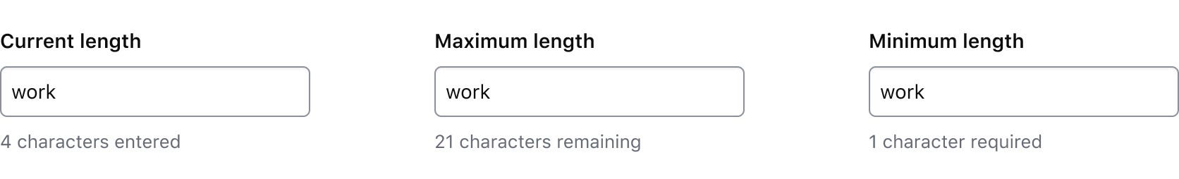Character count with default messaging
