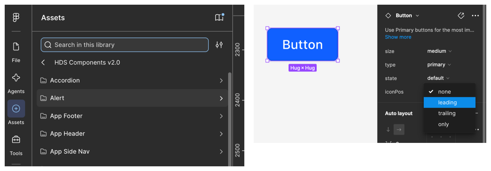 Inserting components from the assets panel