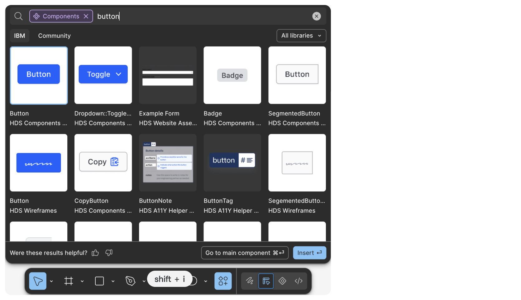 Inserting components from the resources menu