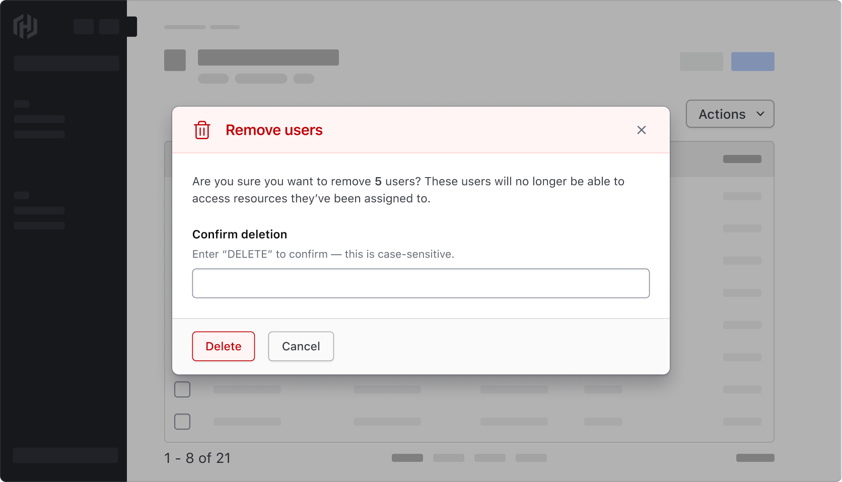 Deleting results in a Modal