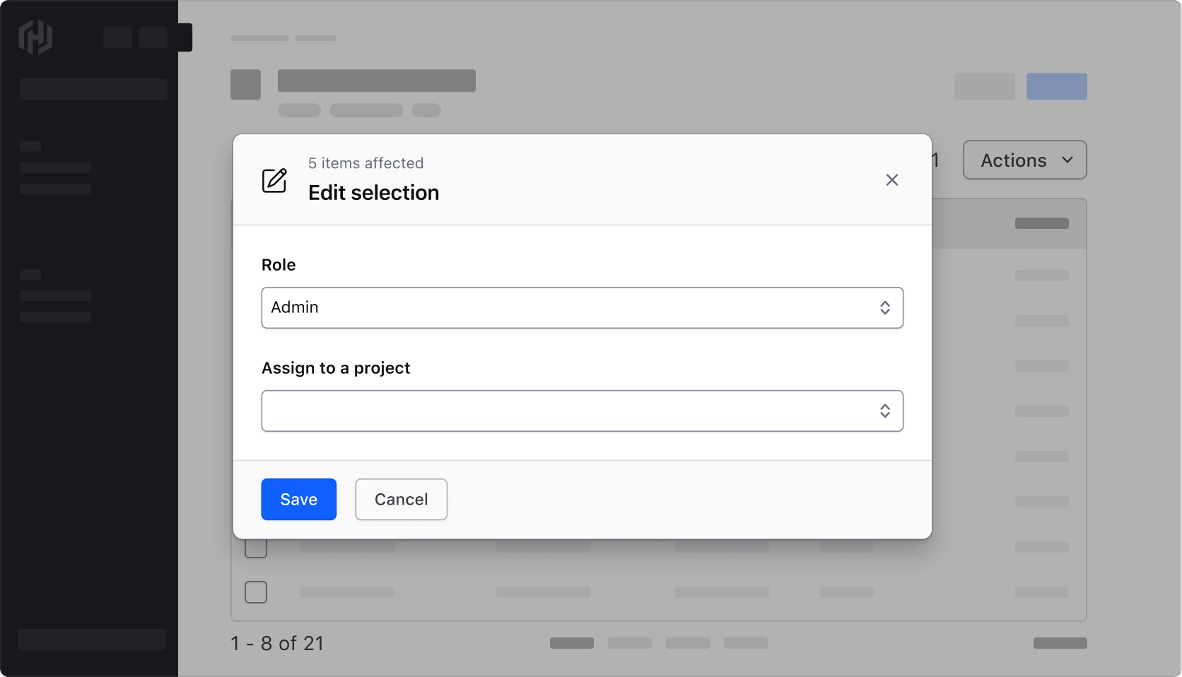 Editing results in a Modal